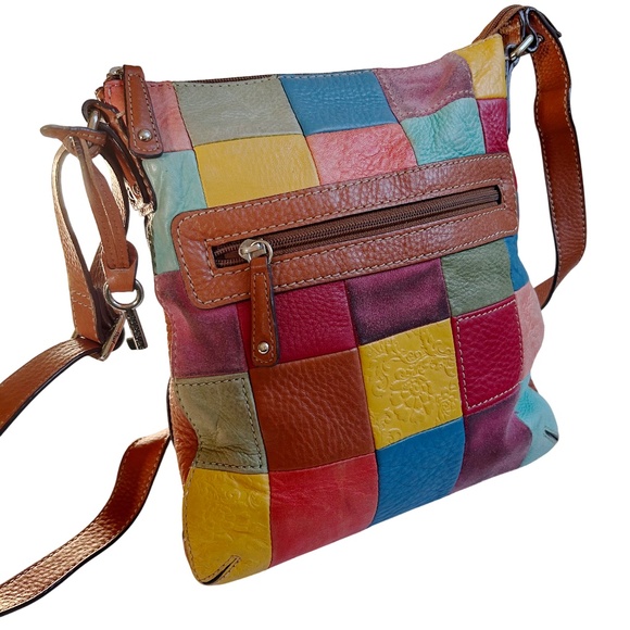 Fossil Leather Patchwork Crossbody Bag *LIKE NEW* - Picture 2 of 14